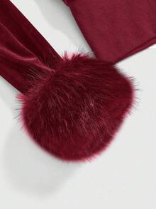 ROMWE J-Fashion 2件套Y2K风格天鹅绒水钻装饰卫衣套装，女士秋冬款 - 酒紅色 - 查看 7