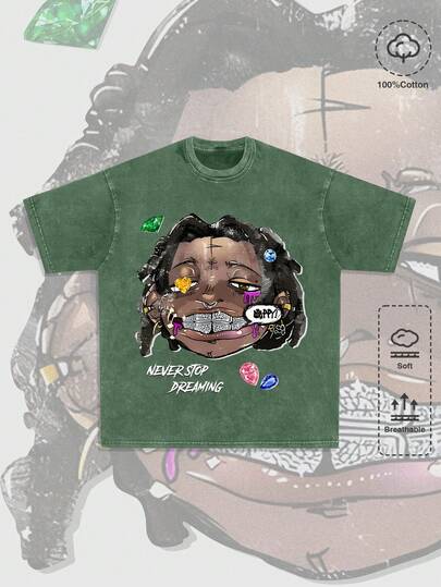 Street Life T-shirt col rond à imprimé flocon de neige vintage et délavé pour hommes, convient pour le port décontracté au quotidien, printemps/été