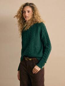 MOTF PREMIUM 绞花针织纯色金属花卉细节毛衣 - 綠色 - 查看 7