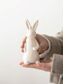 1pc White Ceramic Rabbit Figurine, Suitable For Desk, Home Decor, Office, Bookshelf, TV Stand, Available In Multiple Sizes - White - View 3