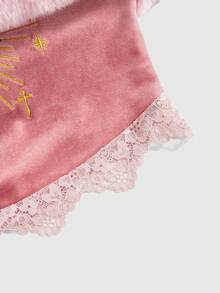 ROMWE SpringValentine's DaygraphicGothic Heart Embroidery Faux Fur Collar Lace Trim Bustier Top - Baby Pink - View 4