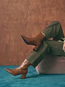 Rosivie 女士时尚百搭尖头高跟踝靴 - 卡其色 - 查看 8