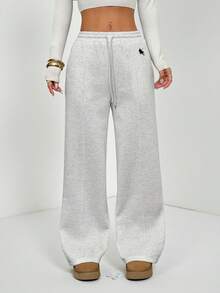 SHEIN PETITE Women's Fall Pebble Detail Straight-Leg Sweatpants Graduation,Back To School Outfits,Graduation,Teacher Outfits For Women,Back To School - Grey - View 1