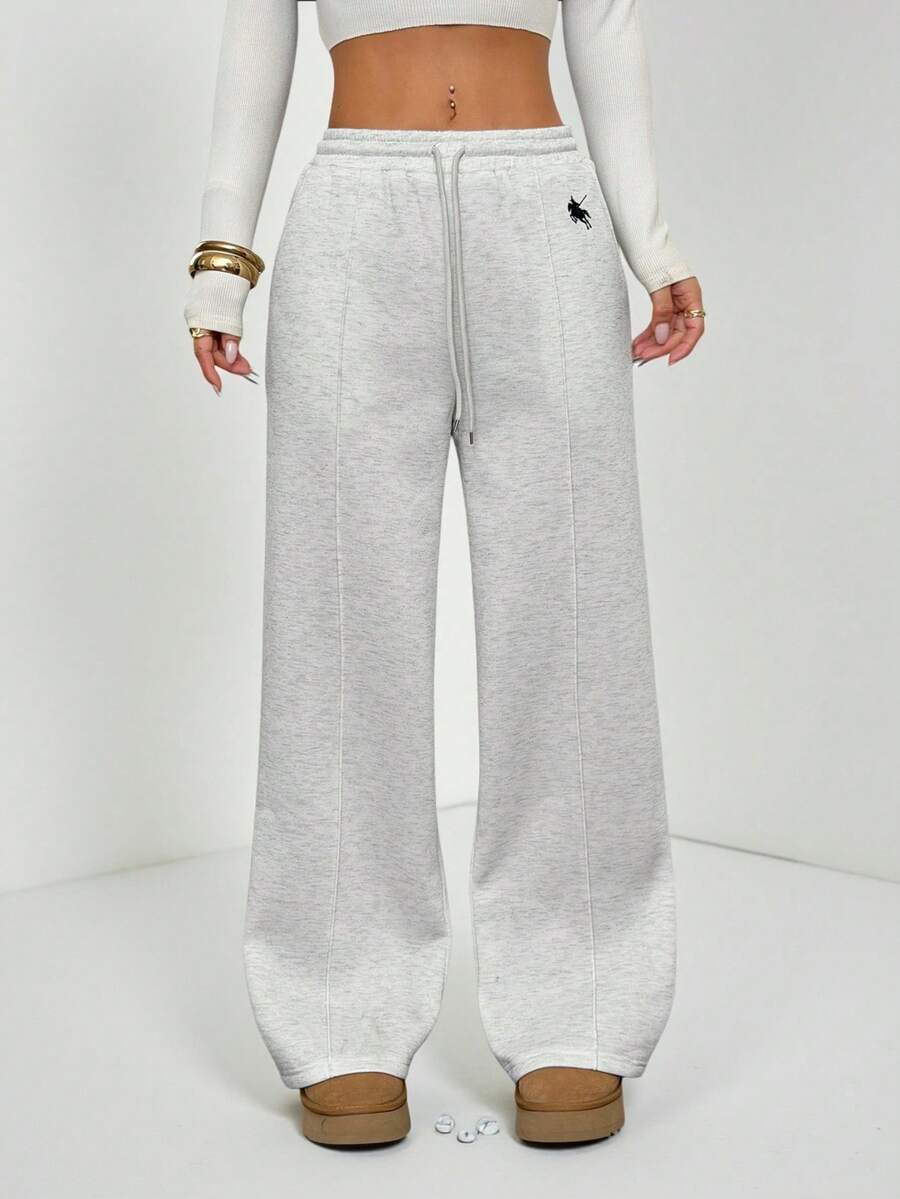 SHEIN PETITE Women's Fall Pebble Detail Straight-Leg Sweatpants Graduation,Back To School Outfits,Graduation,Teacher Outfits For Women,Back To School - Grey - View 1