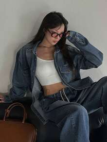 DAZY 时尚复古经典多层百搭女式牛仔衬衫