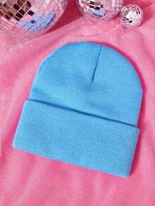 THE POWERPUFF GIRLS X SHEIN 1pc Knitted Beanie Hat With Cartoon Embroidery Pattern, Fashionable Street Riding Gift Choice - A - View 2