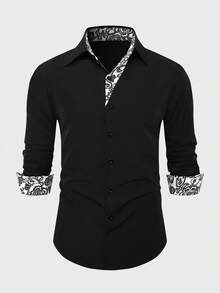 Manfinity Mode Herren Blume Muster Patchwork Langarm Einreiher Lässig Hemd