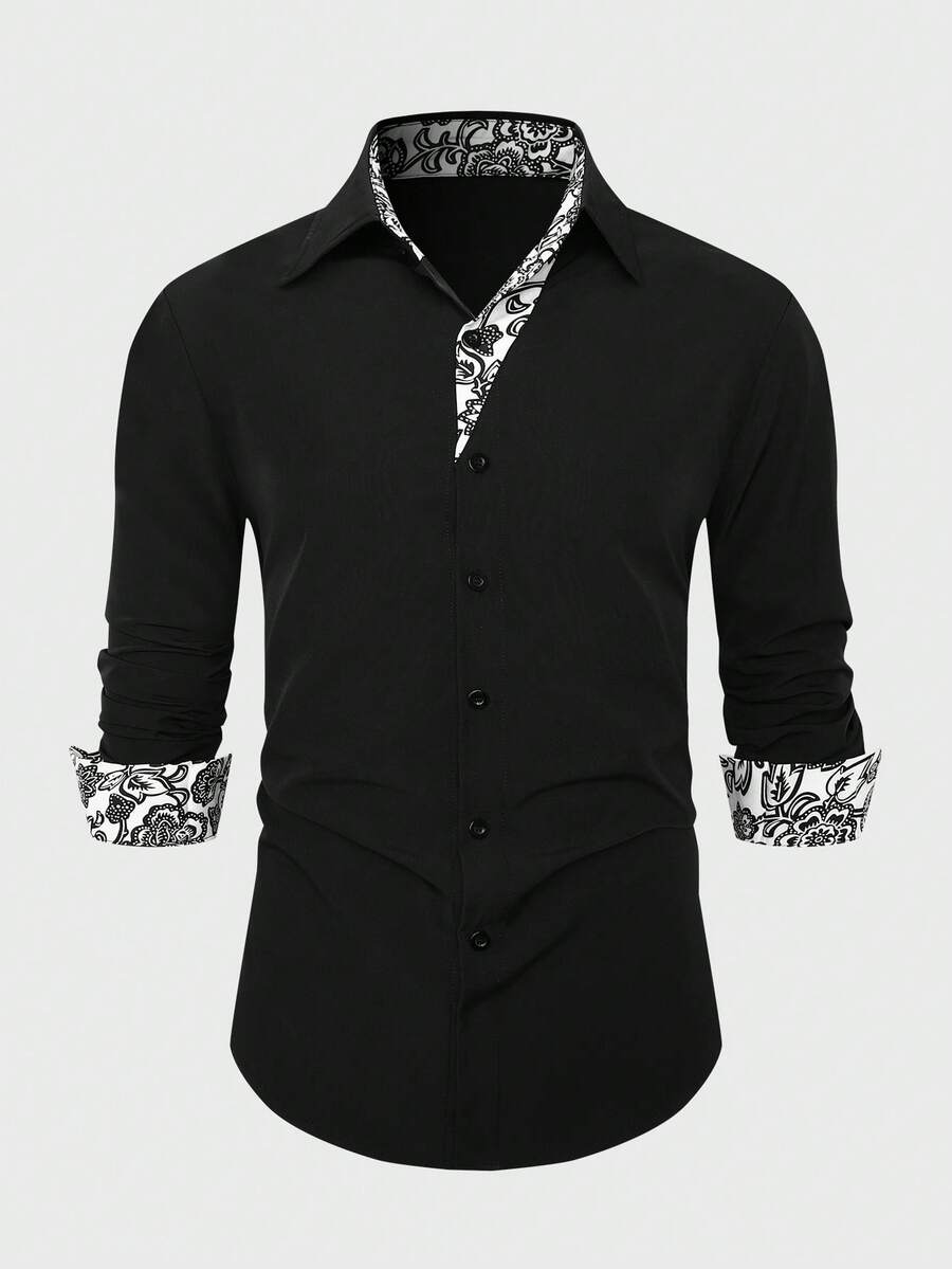 Manfinity Mode Herren Blume Muster Patchwork Langarm Einreiher Lässig Hemd