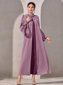 Al Najma Women's Colorblock Minimalist Everyday Arabic Style Dress - Mauve Purple - View 5