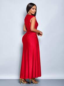 SOLERSUN Đầm nữ thanh lịch màu trơn, đính kim loại, dáng ôm, thích hợp cho mùa thu đông, đi làm, mua sắm, dự tiệc và tụ họp. - Đỏ - Xem 2