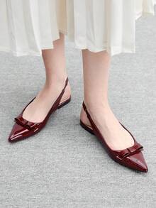CUCCOO BIZCHIC 女士尖头蝴蝶结装饰休闲通勤时尚鞋 - 酒紅色 - 查看 3