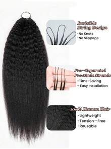 Boho Braids 女士羽毛钩编真人发 50克/150克/250克 蓬松直发 预分离无结蓬松直发钩编假发 预环钩编真人发接发 - Natural Black - 查看 3