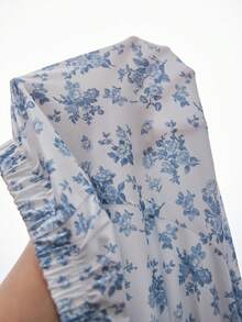 SHEIN Plus Size Romantic V-Neck Button Decor Lace Trim Floral Print Short Sleeve Pajama Set - Multicolor - View 6