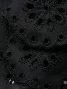 FRIFUL Women's Round Neck Cotton Embroidered Loose Hem Ruffle Patchwork Lantern Sleeve Blouse T-Shirt