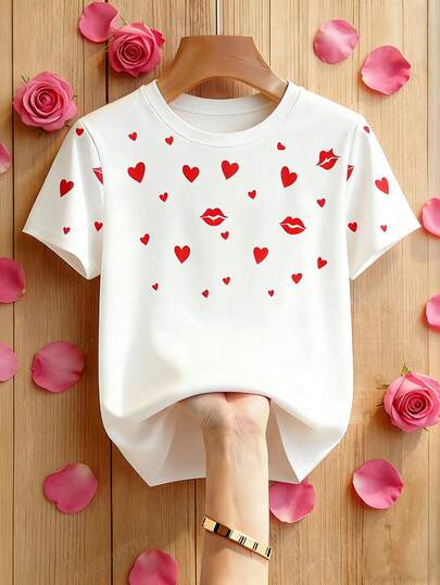 Resyla New Heart & Red Lip Print Women T-Shirt