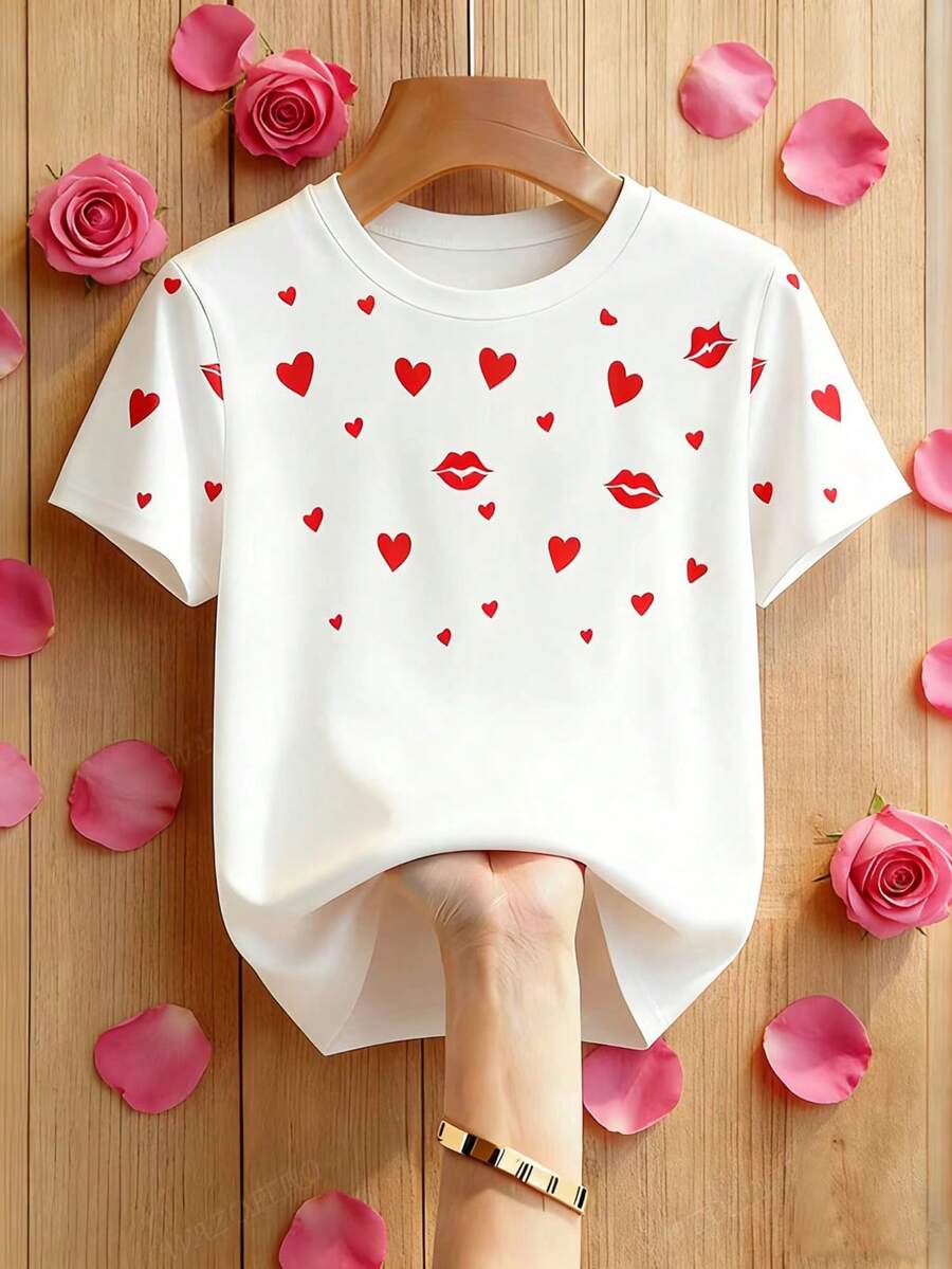 Resyla New Heart & Red Lip Print Women T-Shirt - Multicolor - View 1