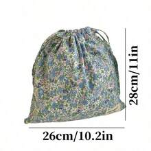 [Bolsa con flores encantadora] Bolsa de cordón con estampado floral vibrante de 1 pieza - Bolsa de regalo y almacenamiento de tela encantadora con motivo, perfecta para joyas, cosméticos, artículos de viaje y organización del hogar - Multicolor - Ver 2