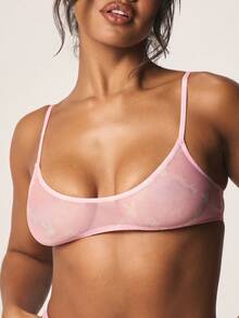 Missguided x Playboy Mesh Printed Bunny Bralette With Adjustable Straps Sheer Lingerie Intimate Apparel Pink - Pink - View 5