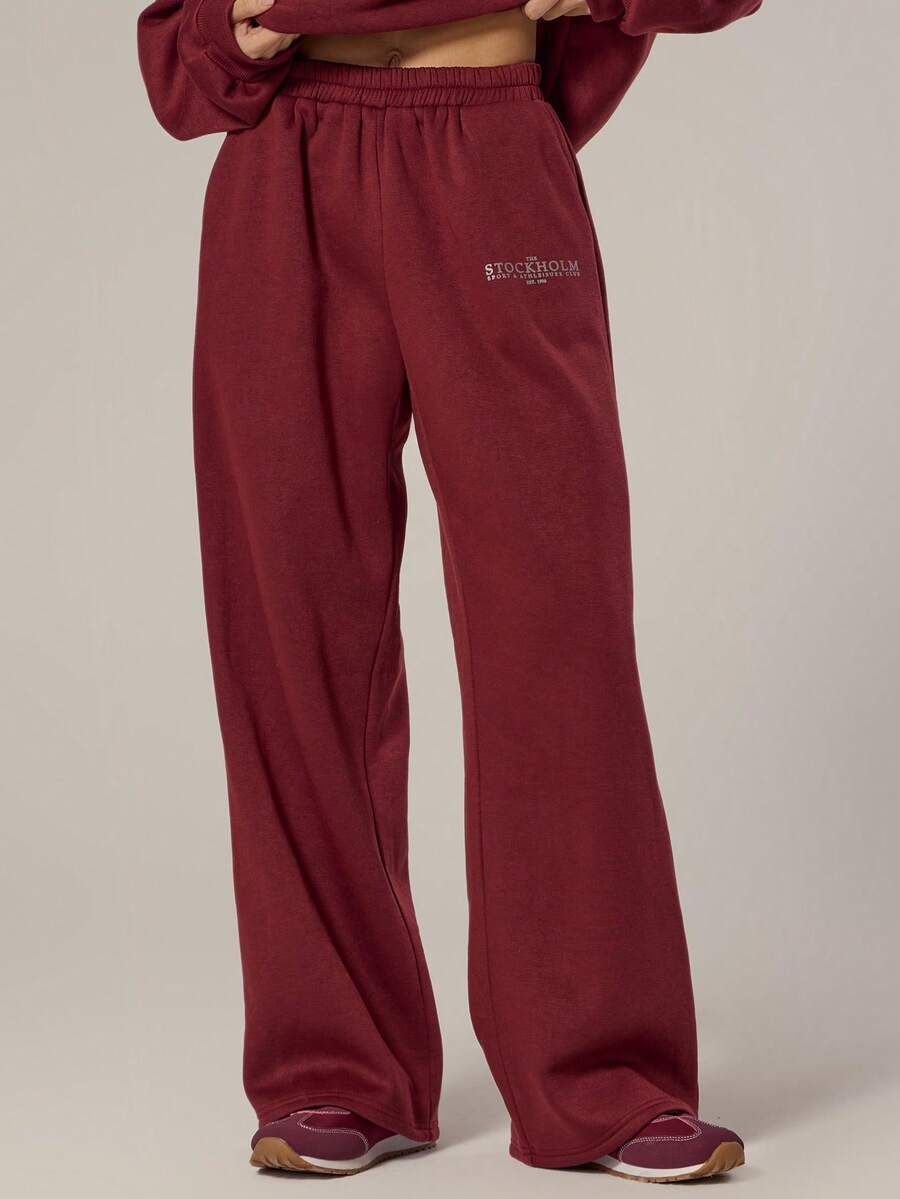 MUSERA Graphic Wide Leg Tracksuit Bottoms Spring, Girly, Day Outfits, Cute, Casual Sweet Pea - Maroon - View 1