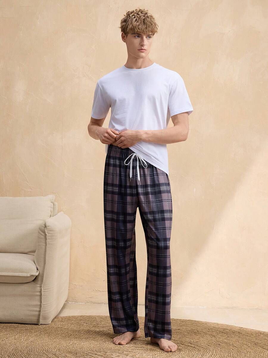 EverLounge Men's Plaid Drawstring Waist Loose Fit Lounge Pants - Dark Grey - View 1