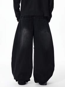 ROMWE MEN Street Life Men's Fashion Belted Rivet Hollow-Out Jeans - Black - View 3