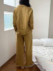 DAZY 碎花撞色蝴蝶结装饰女士睡衣套装 - 黃色 - 查看 2