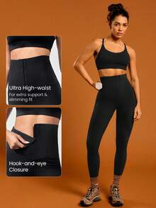 GLOWMODE 24" FeatherFit™-Sculpt Tummy Control Buttoned Leggings Corset Super High Rise Medium Impact Jogging Gym Training Daily Fall Winter - Black - View 4