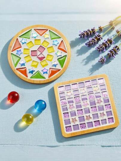 1 set Kit de matériel de dessous de verre en mosaïque DIY pour activités parent-enfant, jouet pour filles, matériel fait main DIY