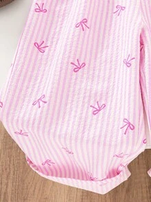 Elladie kids 一件复古休闲修身独特樱桃印花连体裤，适合夏季户外活动和上学穿着。 - 粉色 - 查看 5