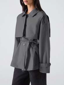 LYSMO Women's Solid Color Fashionable Minimalist Design Trench Coat - Dark Grey - View 6