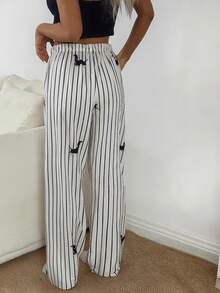 Dream Adore 女士休闲腊肠犬条纹印花弹力腰直筒家居裤