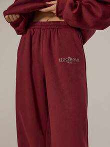 MUSERA Graphic Wide Leg Tracksuit Bottoms Spring, Girly, Day Outfits, Cute, Casual Sweet Pea - Maroon - View 4