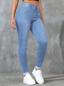 Jeanoix Women's High Waist Pocket Skinny Casual Versatile Denim Jeans - Light Wash - View 5