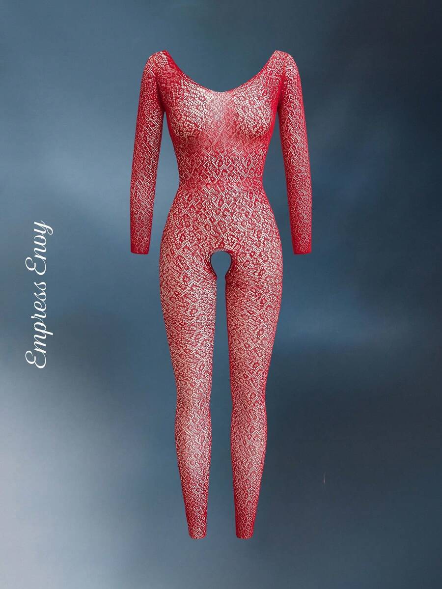 SHEIN Women's Fashionable Sexy Hollow Out Backless Bodysockings, Going Out - Burgundy - View 1