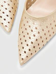 CUCCOO SZL Sapatos femininos de salto alto com bico fino e design vazado, versáteis para uso diário e ocasiões festivas. - Ouro - Ver 8