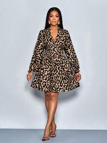 SOLERSUN 优雅豹纹宽松连衣裙 - 可作连体裤、A字泡泡裙、蛋糕裙穿着，适合日常出行、派对、情人节、圣诞节、万圣节、秋季和春夏优雅长裙 - 棕色 - 查看 6