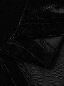 DAZY Charming Velvet & Lace Patchwork Mid-Length Women Robe - Black - View 9