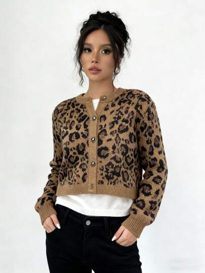 Cardigan con lazo y estampado de leopardo para la moda otoñal Y2K, blusa de manga larga