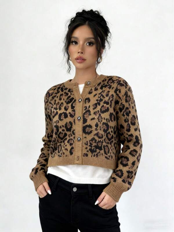 Cardigan con lazo y estampado de leopardo para la moda otoñal Y2K, blusa de manga larga