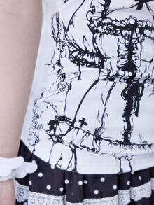 ROMWE Anime Millennium Cartoon Vine Cross Strap Short Sleeve Elastic Ruched Women T-Shirt - White - View 4