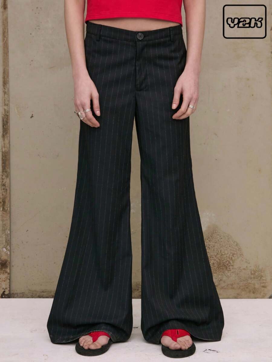 COUREZ Y2K taillierte Schlaghose mit niedriger Taille, Vintage - Schwarz - Übersicht 1