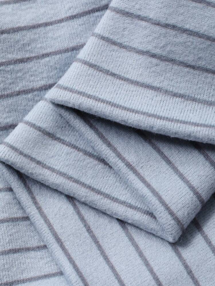 2pcs Women's Casual Striped Brushed Fabric Top And Solid Color Pants Pajama Set