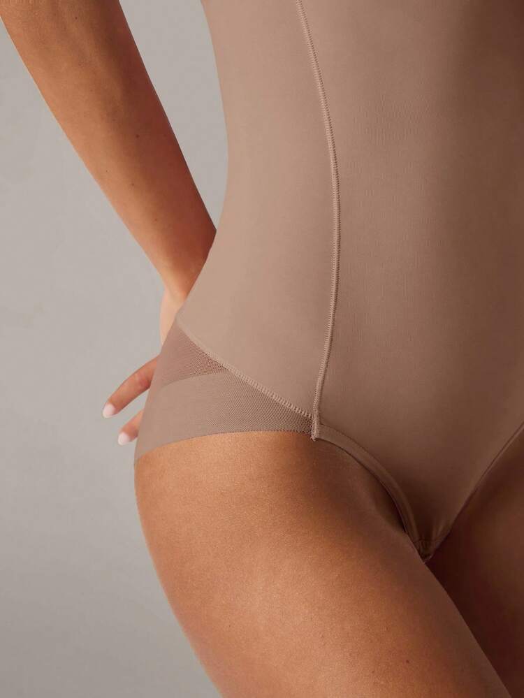 SHEIN BAE Women's Solid Color Bodysuit, Tight Fit And Shaping - Apricot - View 4