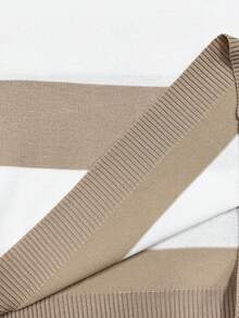 OTTIMOZO Men's Casual Contrast Color Short Sleeve Knit Top Tan Tops Men Men Stripe Shirt Men Striped T-Shirt Men Knit Tops Brown And White Shirt Men - Camel - View 5