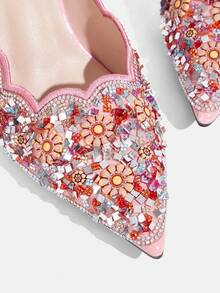 CUCCOO TILAWA Women's Fashion Party Pointed Toe Stiletto Heel Rhinestone Pumps Valentine's Day - Pink - View 5