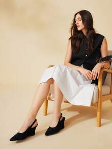 CUCCOO BASICS Sepatu Wanita Modis Warna Hitam, Nyaman, Terbuat dari Kain, Model Slingback dengan Hak Wedges dan Ujung Lancip, Cocok untuk Bepergian, Kencan, Pesta, Liburan, dan Acara Lainnya, Termasuk Hari Valentine. - Hitam - View 6