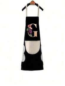 1pc Household Apron Waterproof Oilproof Can Wipe Hands Kitchen Work Clothes Fashion Initial Letter Print Men And Women Home Cooking Cleaning Apron Unisex Sleeveless Apron - Black - View 28