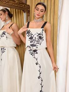 Al Najma Women's Floral Print Fashion Party Arabic Style Dress - Apricot - View 6