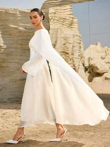 Graceveil 中东风格优雅长裙配披肩，适合正式场合 - 杏色 - 查看 6