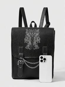 ROMWE Grunge Punk Large Capacity Solid Black Backpack - Black - View 3